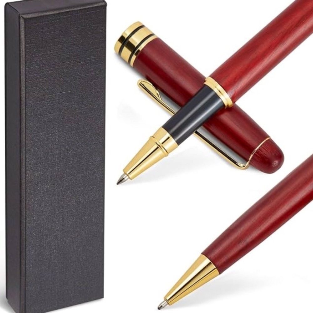 Juvale Rosewood Luxury Ballpoint Pen Gift Set 2 Piece Wood Gold Trim with Box